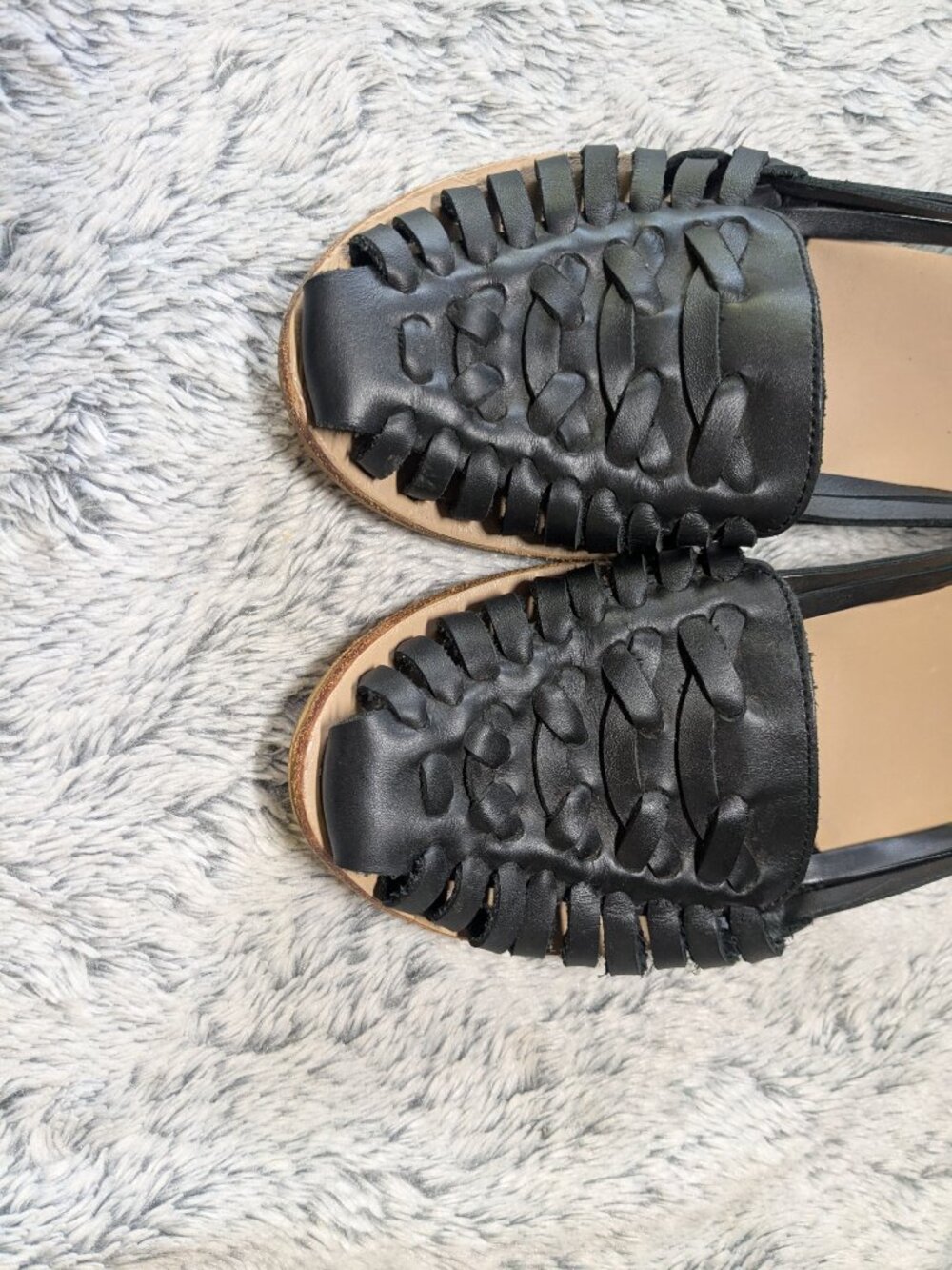 Nisolo Black Huarache Sandals Ecuador Leather Brown Slip On Shoes 7.5 Black - Picture 5 of 7